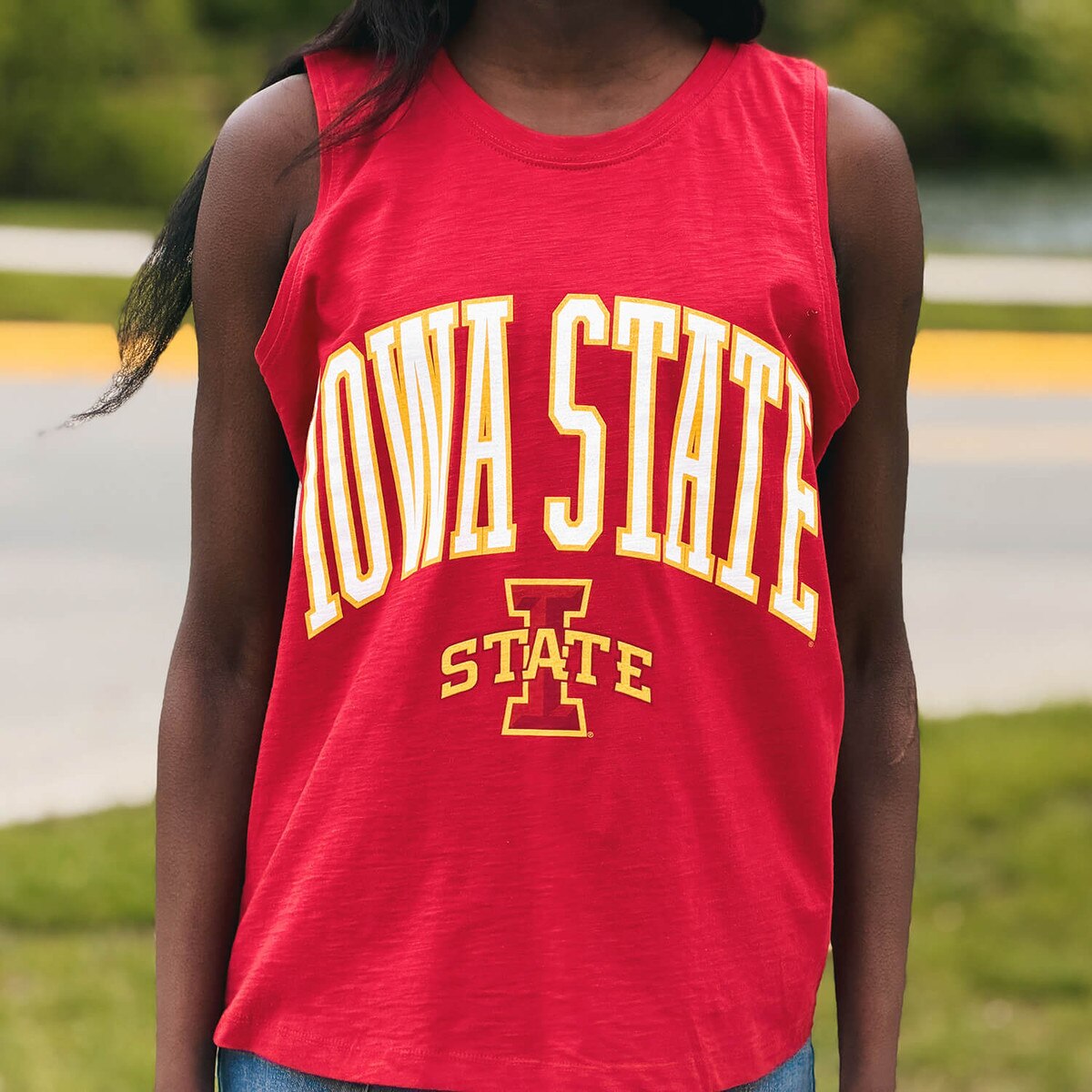 Pressbox Women's Iowa State over I-State Cardinal Tank Top design